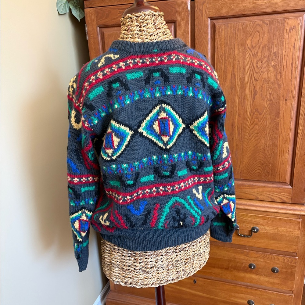 Vintage hand knit wool Saks Fifth Avenue sweater colorful